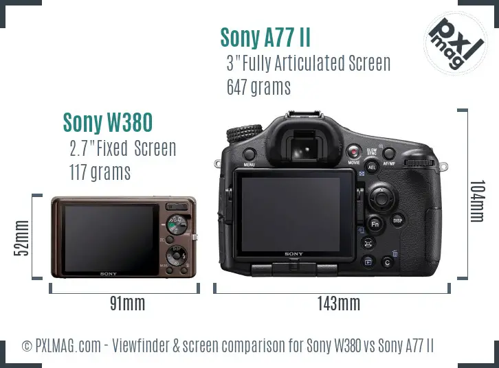 Sony W380 vs Sony A77 II Screen and Viewfinder comparison