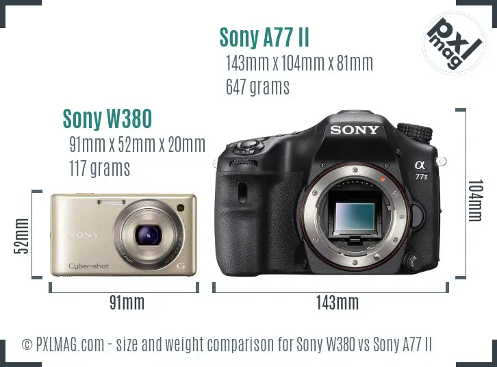 Sony W380 vs Sony A77 II size comparison