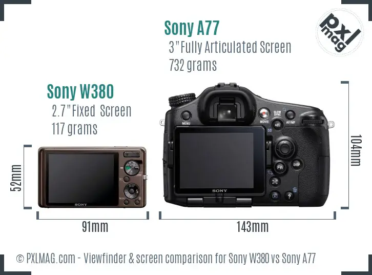 Sony W380 vs Sony A77 Screen and Viewfinder comparison