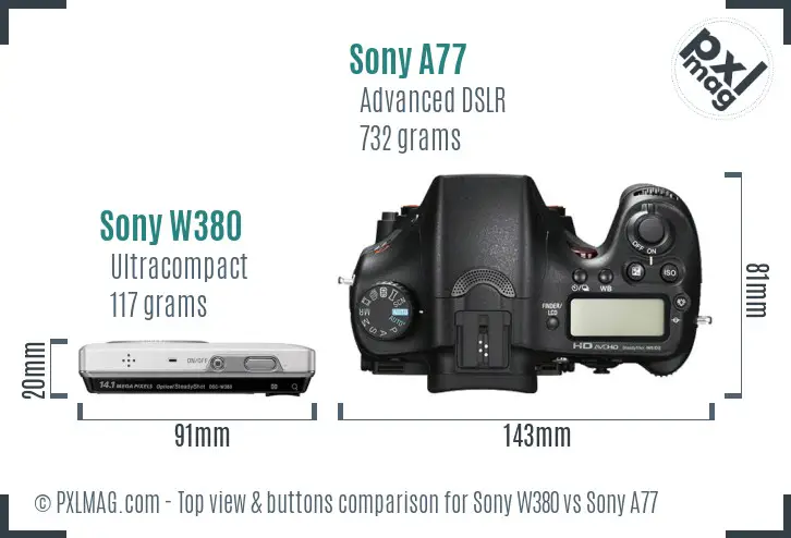 Sony W380 vs Sony A77 top view buttons comparison