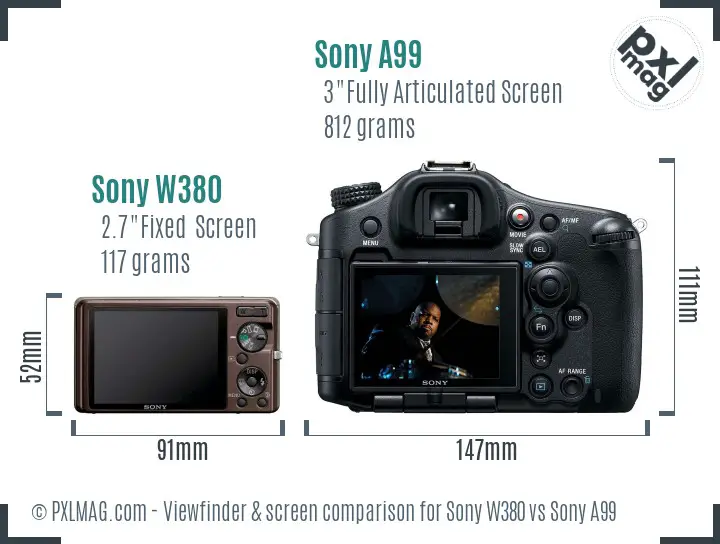 Sony W380 vs Sony A99 Screen and Viewfinder comparison