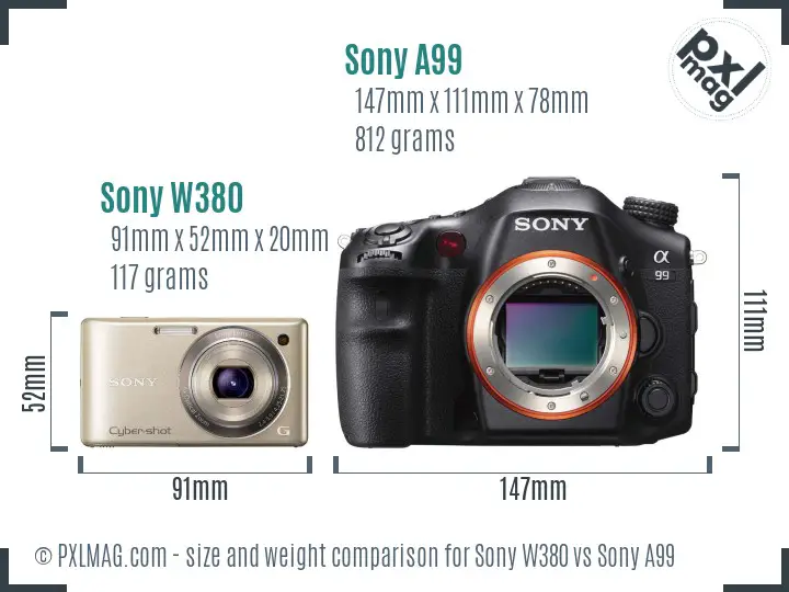 Sony W380 vs Sony A99 size comparison