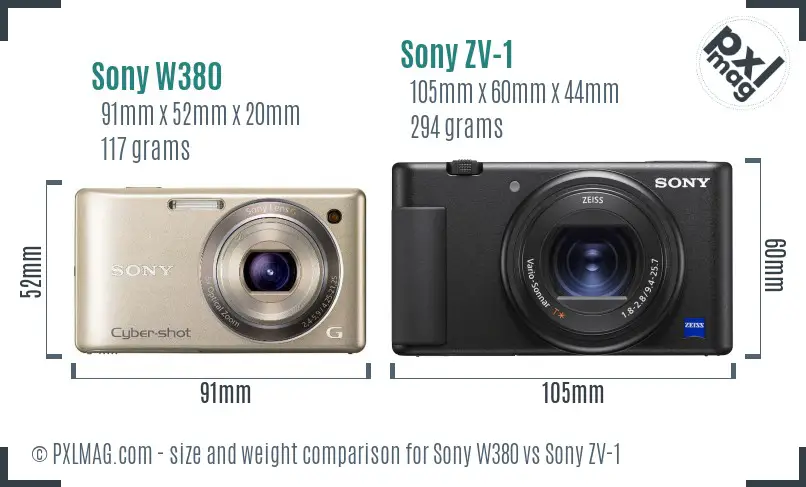 Sony W380 vs Sony ZV-1 size comparison