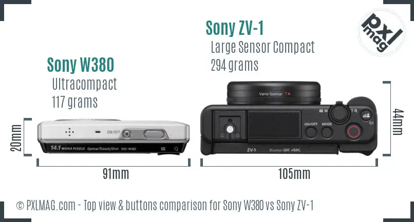 Sony W380 vs Sony ZV-1 top view buttons comparison