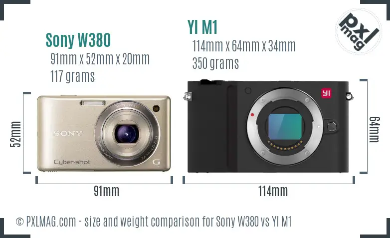 Sony W380 vs YI M1 size comparison