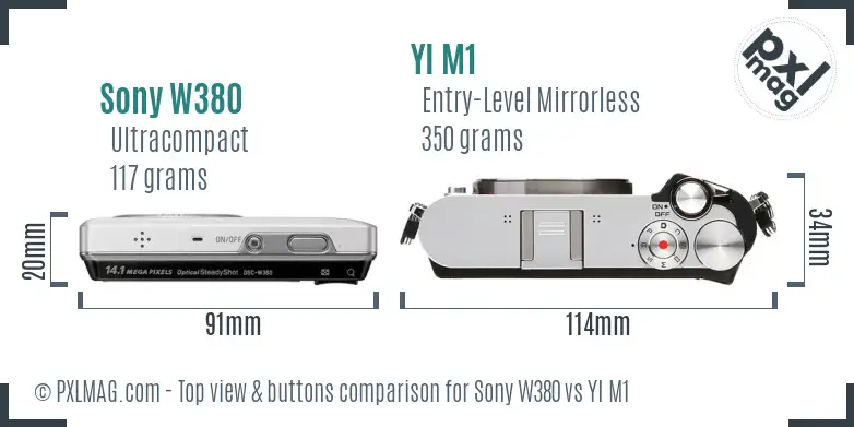 Sony W380 vs YI M1 top view buttons comparison
