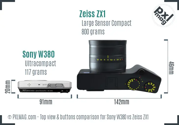 Sony W380 vs Zeiss ZX1 top view buttons comparison