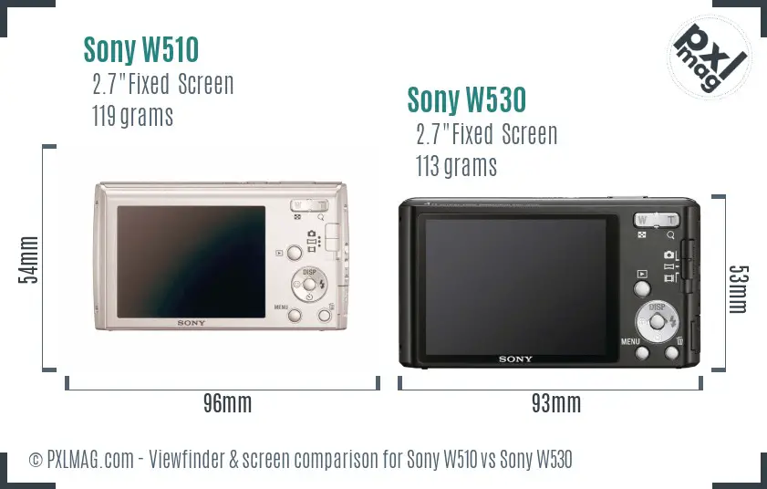 Sony W510 vs Sony W530 Screen and Viewfinder comparison