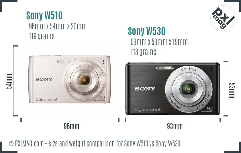 Sony W510 vs Sony W530 size comparison