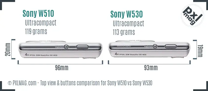 Sony W510 vs Sony W530 top view buttons comparison