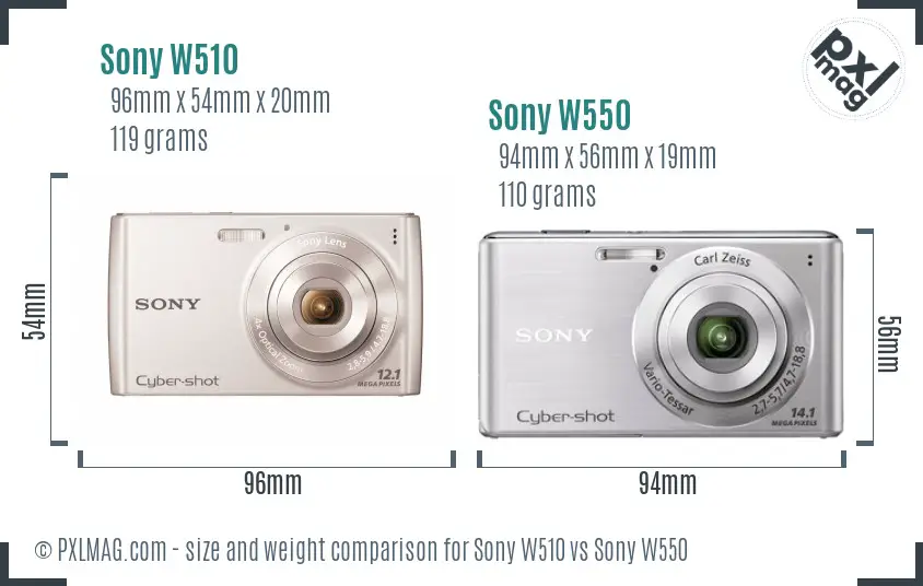 Sony W510 vs Sony W550 size comparison