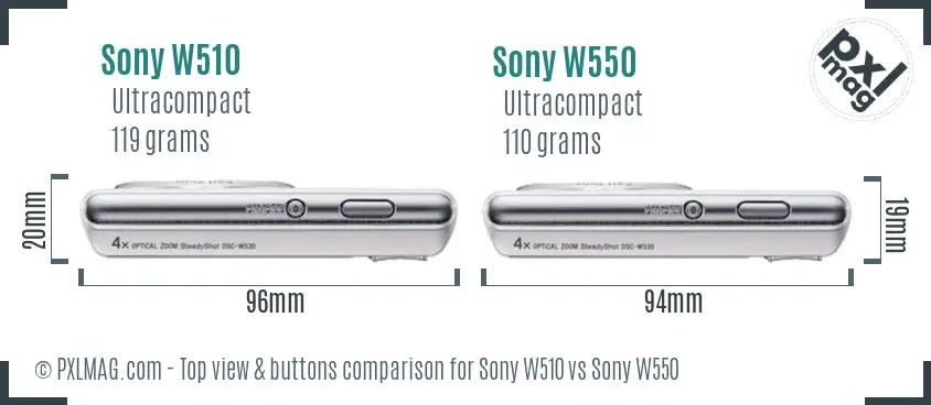 Sony W510 vs Sony W550 top view buttons comparison