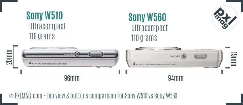 Sony W510 vs Sony W560 top view buttons comparison