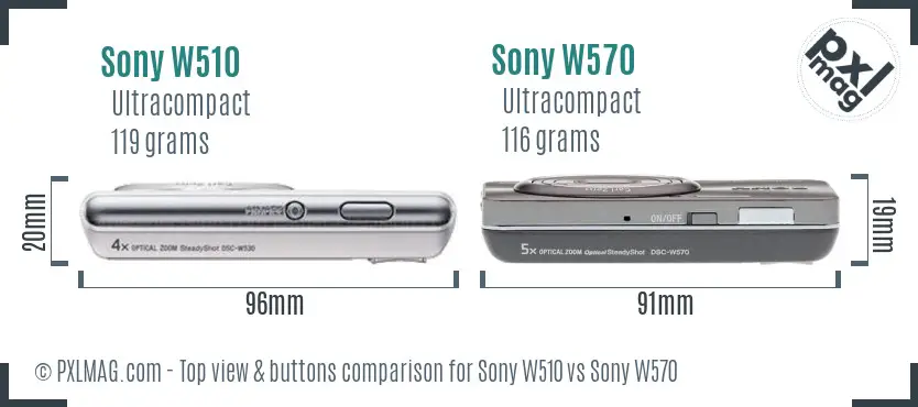 Sony W510 vs Sony W570 top view buttons comparison