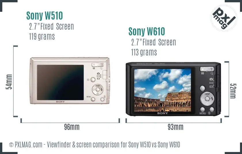 Sony W510 vs Sony W610 Screen and Viewfinder comparison