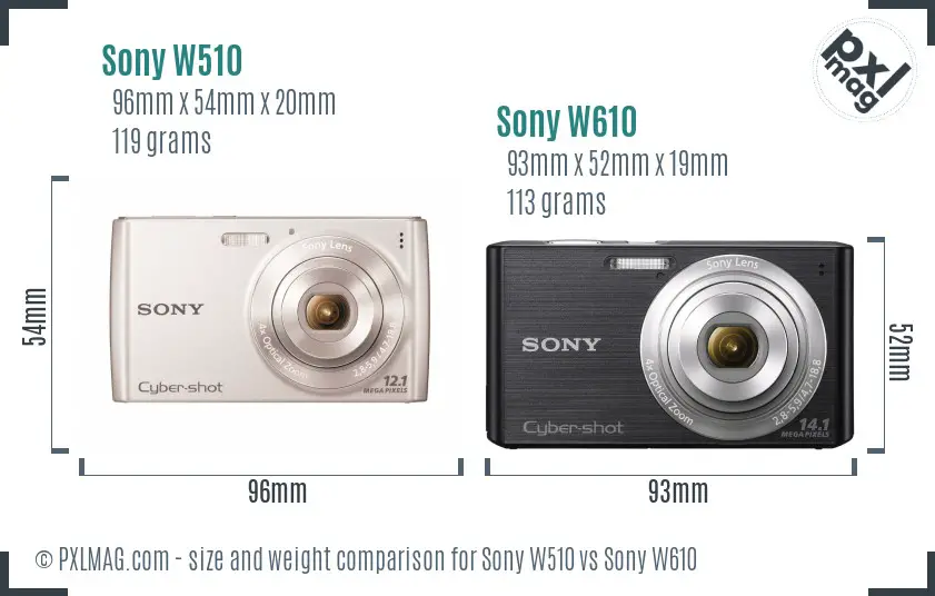 Sony W510 vs Sony W610 size comparison