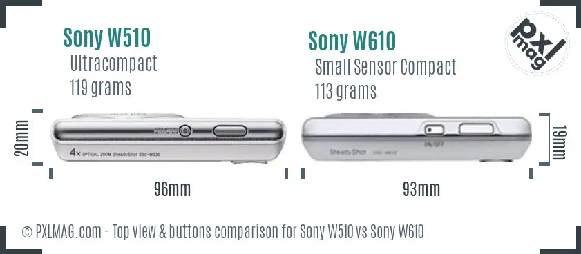 Sony W510 vs Sony W610 top view buttons comparison
