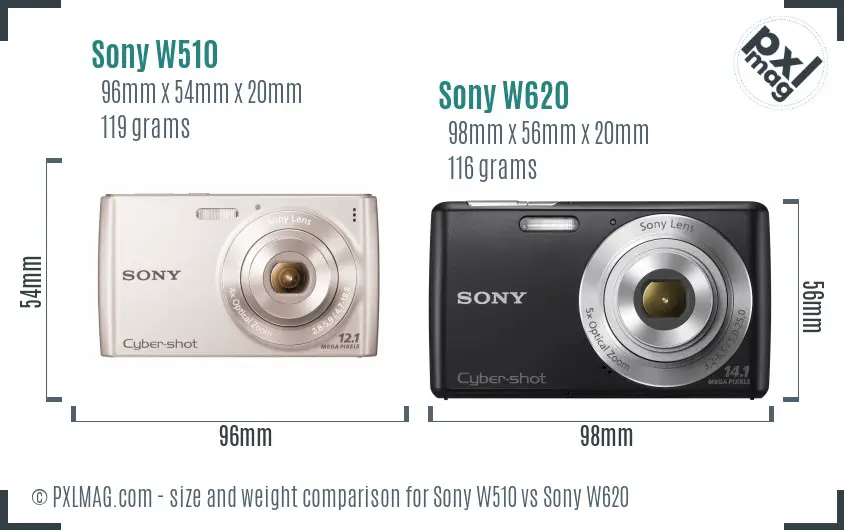 Sony W510 vs Sony W620 size comparison
