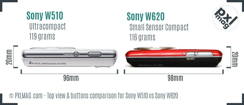 Sony W510 vs Sony W620 top view buttons comparison