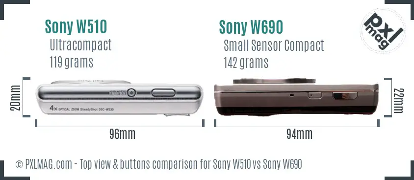 Sony W510 vs Sony W690 top view buttons comparison