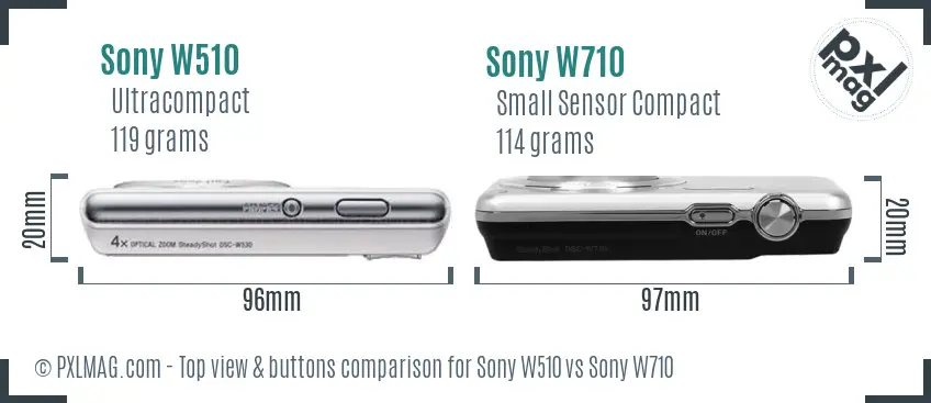Sony W510 vs Sony W710 top view buttons comparison