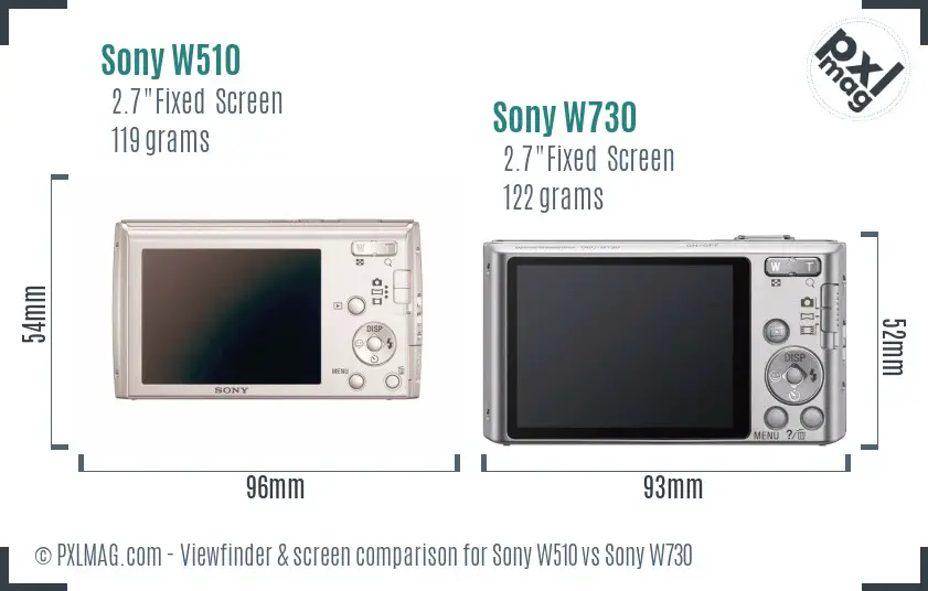 Sony W510 vs Sony W730 Screen and Viewfinder comparison