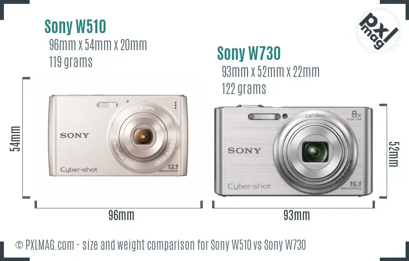 Sony W510 vs Sony W730 size comparison