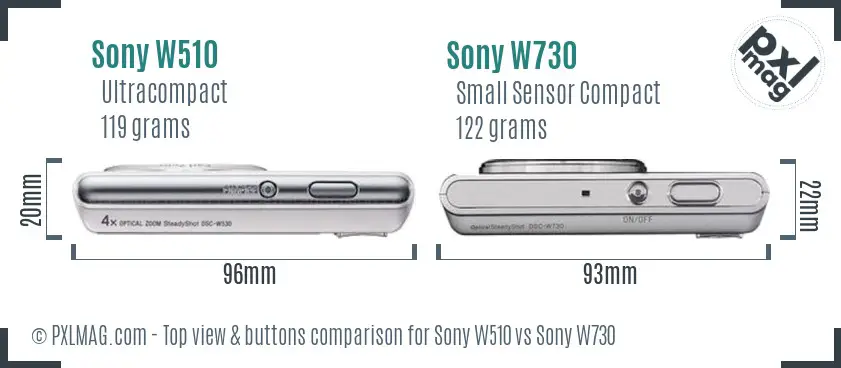 Sony W510 vs Sony W730 top view buttons comparison