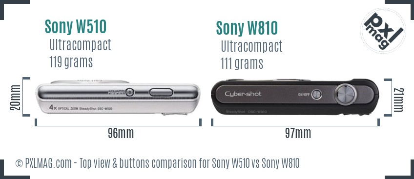 Sony W510 vs Sony W810 top view buttons comparison