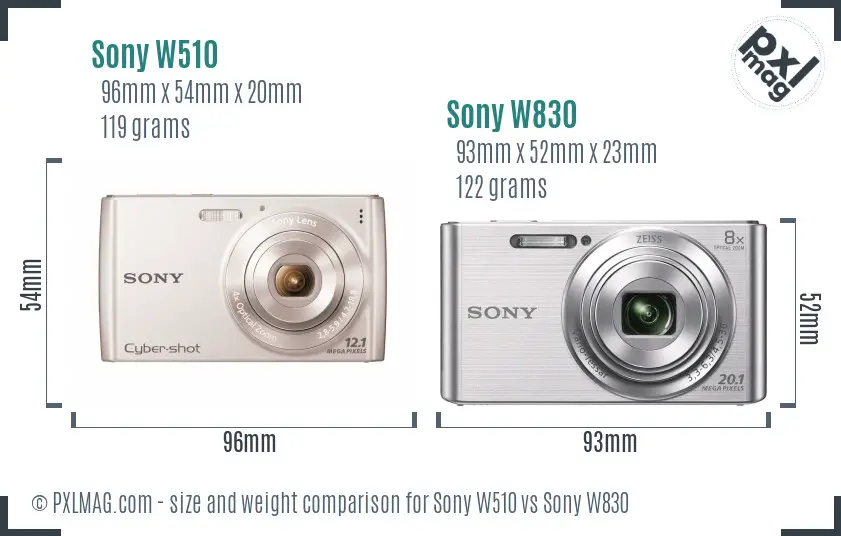 Sony W510 vs Sony W830 size comparison