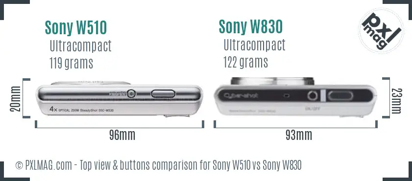 Sony W510 vs Sony W830 top view buttons comparison
