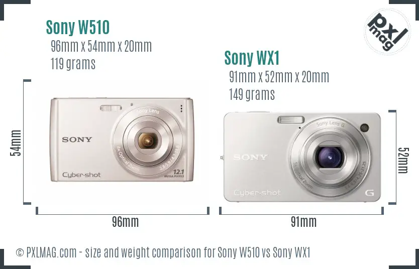 Sony W510 vs Sony WX1 size comparison