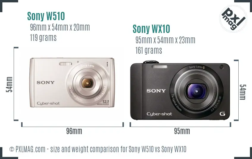 Sony W510 vs Sony WX10 size comparison