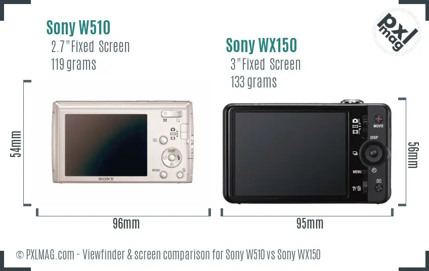 Sony W510 vs Sony WX150 Screen and Viewfinder comparison