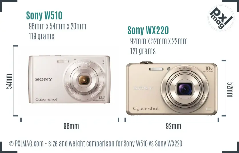 Sony W510 vs Sony WX220 size comparison