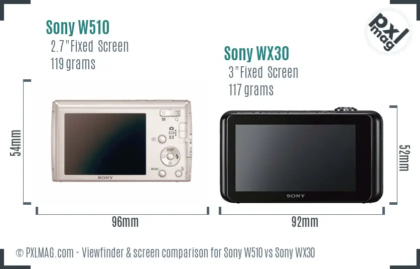 Sony W510 vs Sony WX30 Screen and Viewfinder comparison