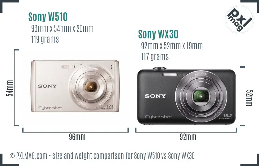 Sony W510 vs Sony WX30 size comparison
