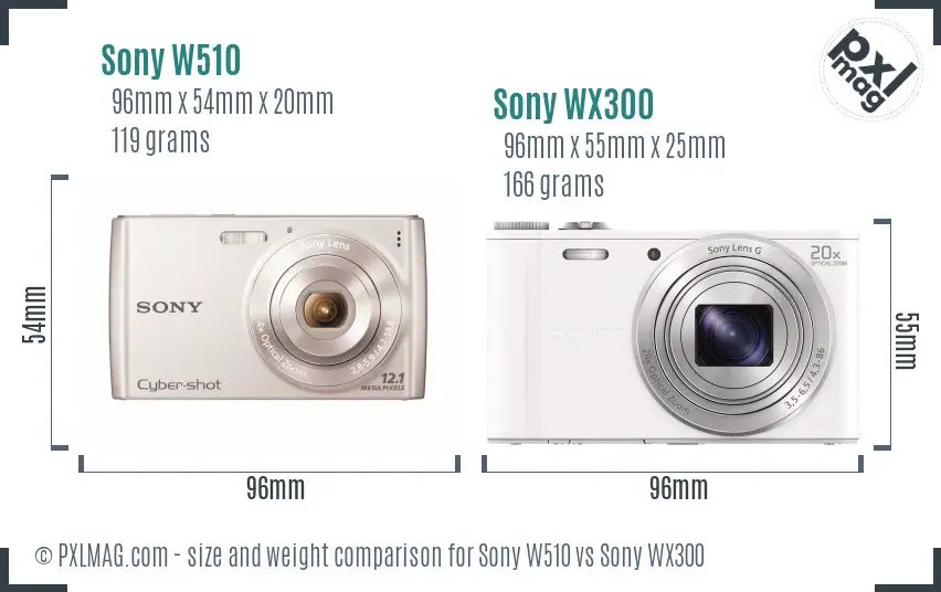 Sony W510 vs Sony WX300 size comparison