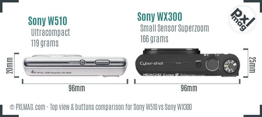 Sony W510 vs Sony WX300 top view buttons comparison