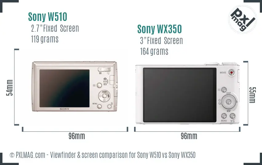 Sony W510 vs Sony WX350 Screen and Viewfinder comparison