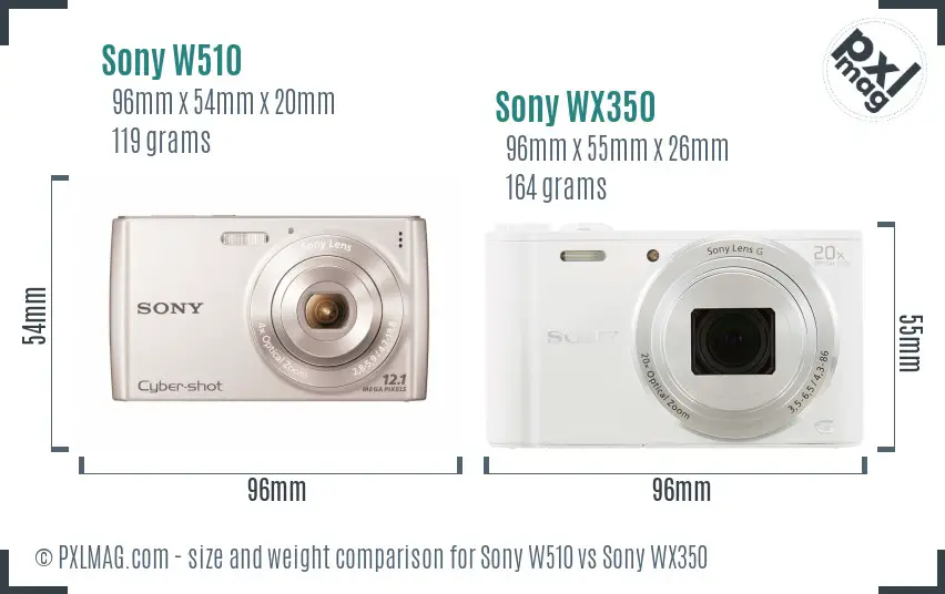Sony W510 vs Sony WX350 size comparison