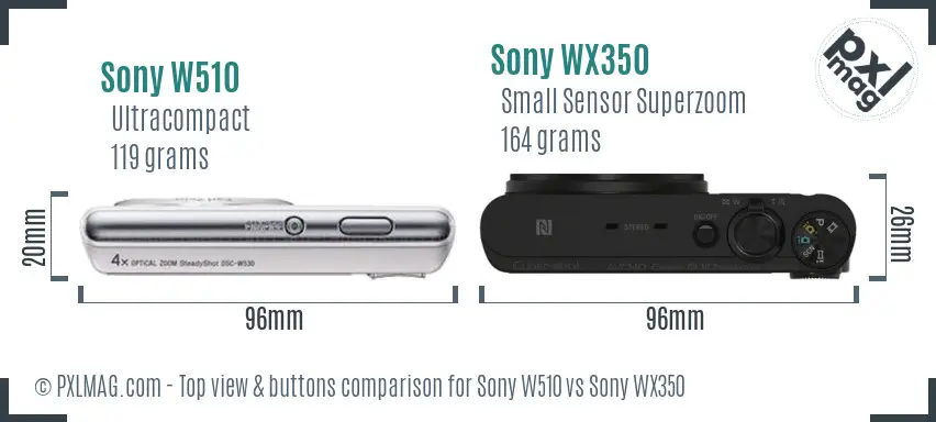 Sony W510 vs Sony WX350 top view buttons comparison