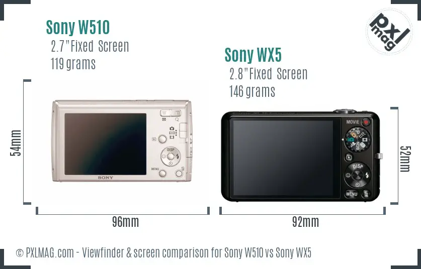Sony W510 vs Sony WX5 Screen and Viewfinder comparison
