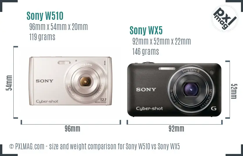 Sony W510 vs Sony WX5 size comparison