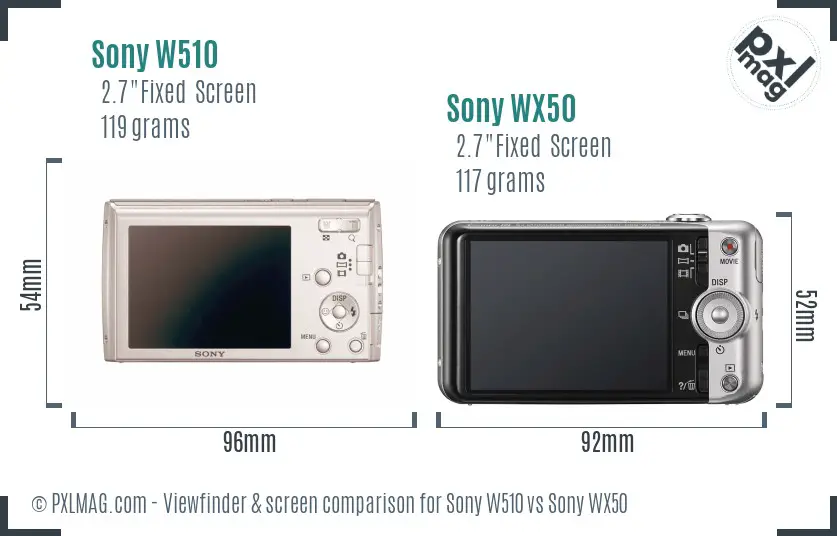 Sony W510 vs Sony WX50 Screen and Viewfinder comparison