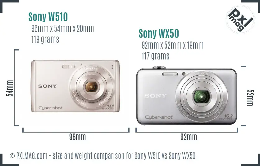 Sony W510 vs Sony WX50 size comparison