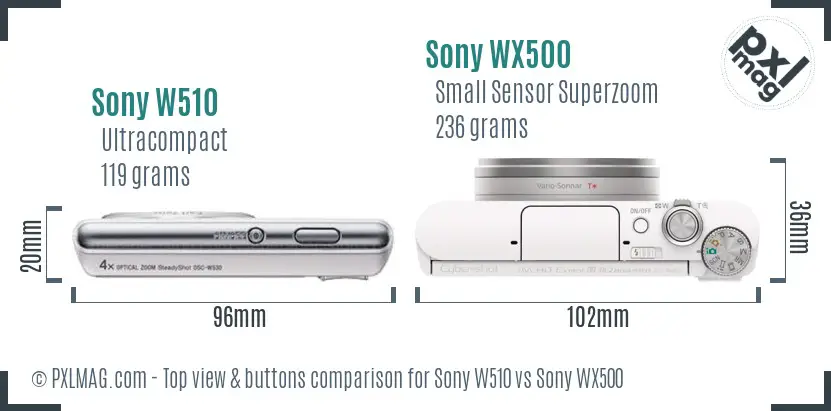 Sony W510 vs Sony WX500 top view buttons comparison