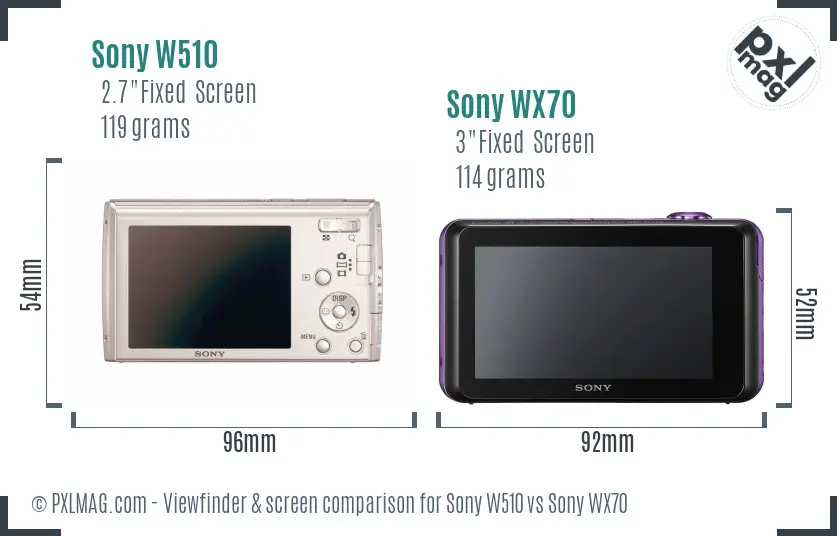 Sony W510 vs Sony WX70 Screen and Viewfinder comparison