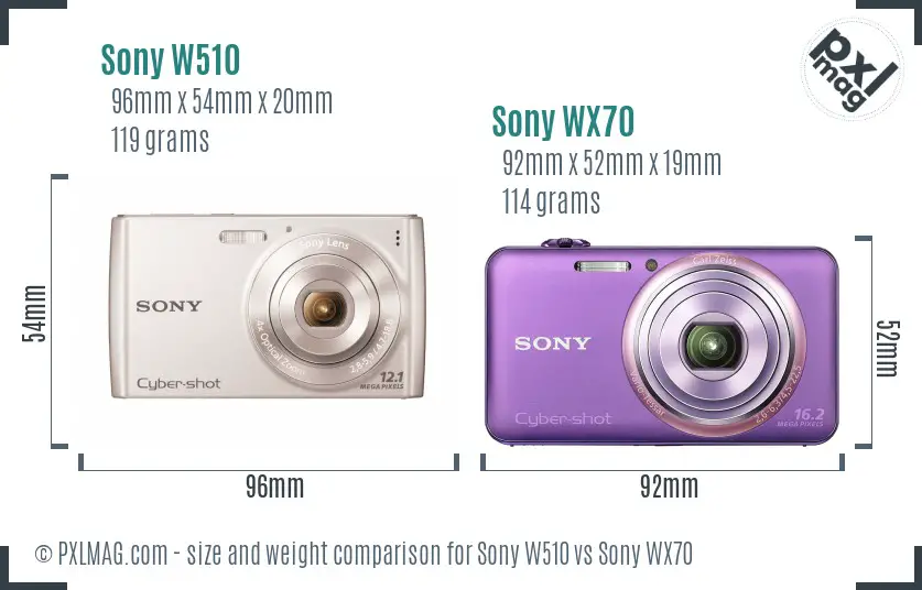 Sony W510 vs Sony WX70 size comparison