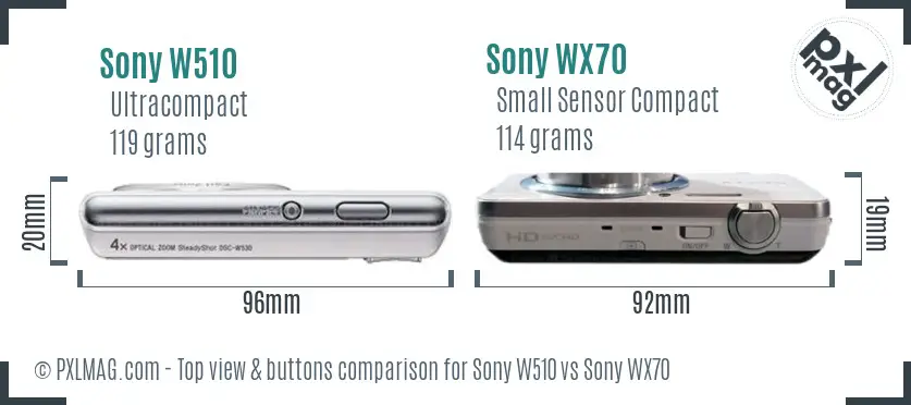 Sony W510 vs Sony WX70 top view buttons comparison